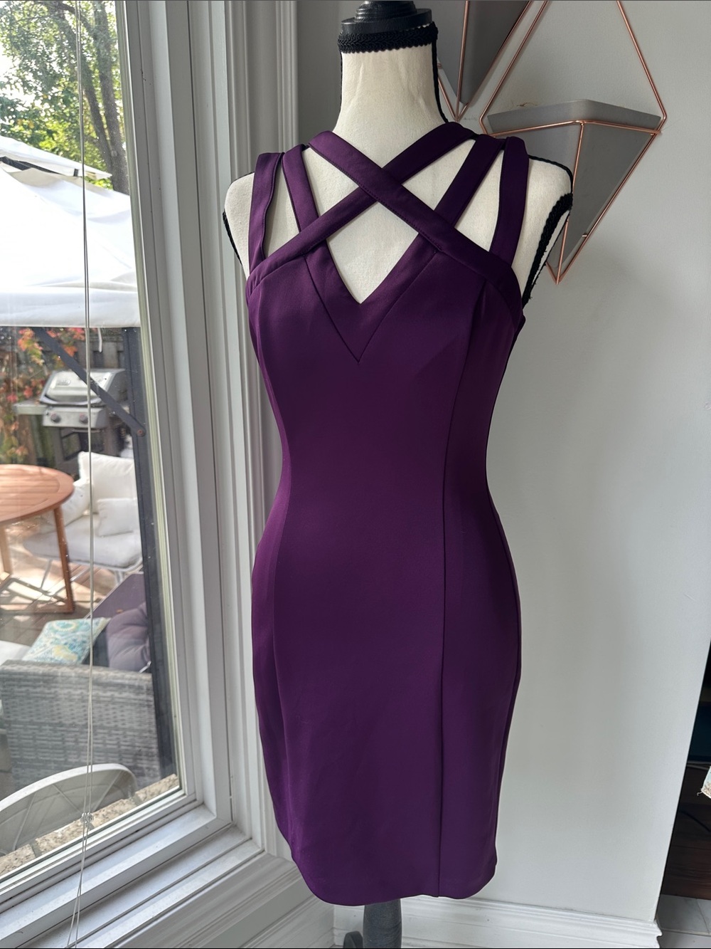 Y2K GUESS Purple Satin Crisscross Sheath Bodycon Cocktail Wedding Dress Small